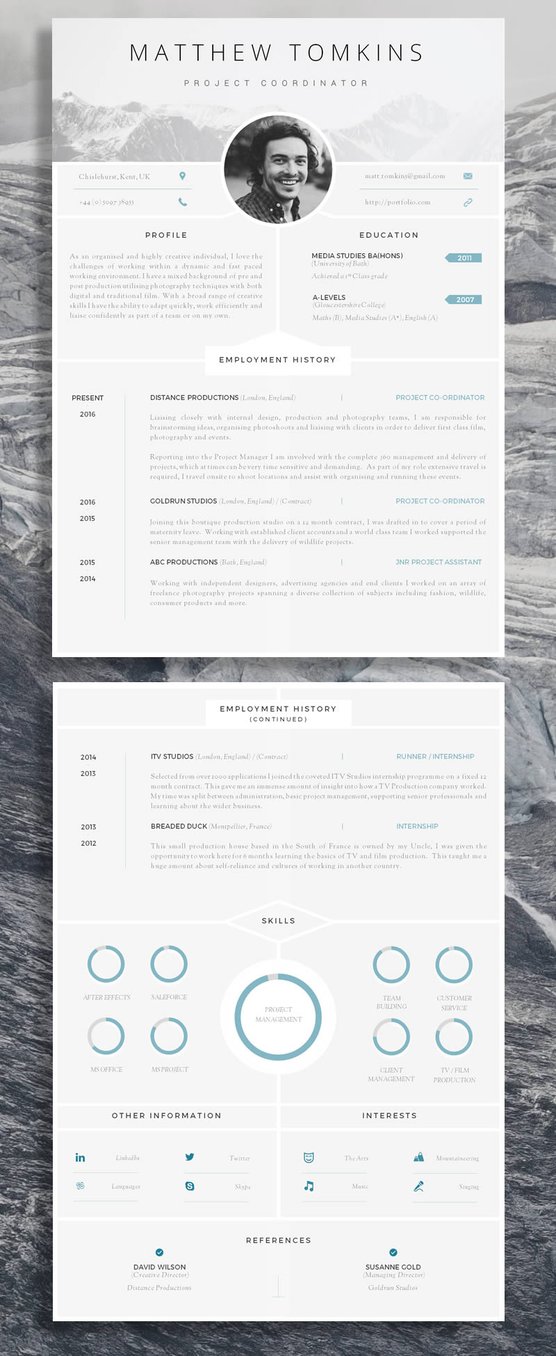 Modern CV example with photo and unique design